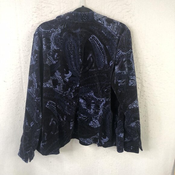 Chicos Blazer Womens 3 Blue Velvet Paisley Jacket Dressy Evening Formal Holiday - Picture 1 of 16